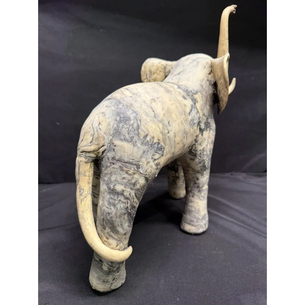 Large Carved Elephant made from Crushed Oyster Shells trunk up Vintage 15” tall